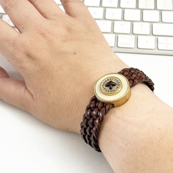 Fossil Braided Leather Magnetic Clasp Cuff Bracelet - Picture 2 of 6